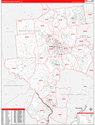 Naugatuck Valley County Wall Map Red Line Style